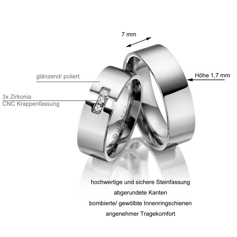 Trauringe Partnerringe Titan Zirkonia Marrya TI-07 Info