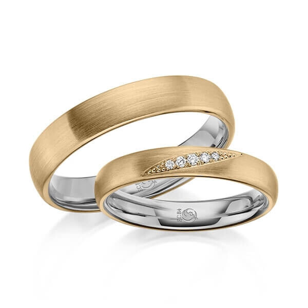 Paar Trauringe / Eheringe Innen Palladium 585/- , außen Roségold 585/- zus. 0,036 ct, tw, si - RU-1642-17