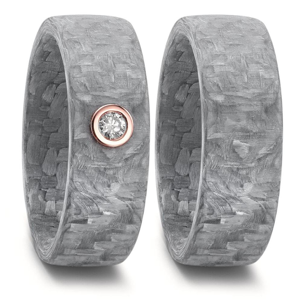 Trauringe Carbon grau Rotgold 750 Brillant TitanFactory 52629
