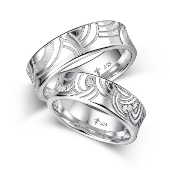 Giloy Trauringe Jacqueline Weißgold Extravagant TR-0-00054 & TR-1-00054