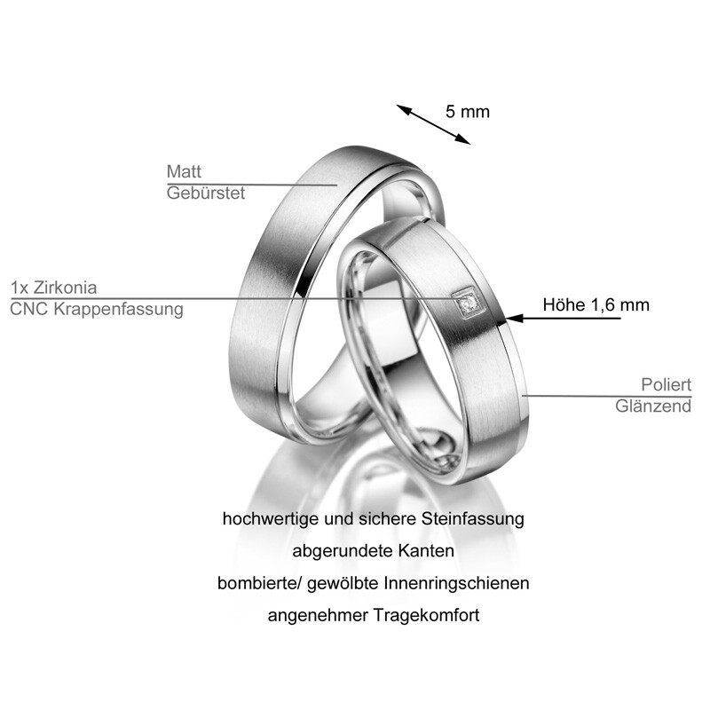 Trauringe Partnerringe Sterlingsilber 925 Zirkonia Marrya SI-02 Info
