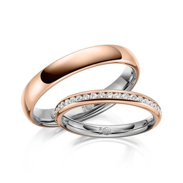 Paar Trauringe / Eheringe Innen Platin 600/- , außen Rotgold 585/- zus. 0,285 ct, tw, si - RU-1643-7