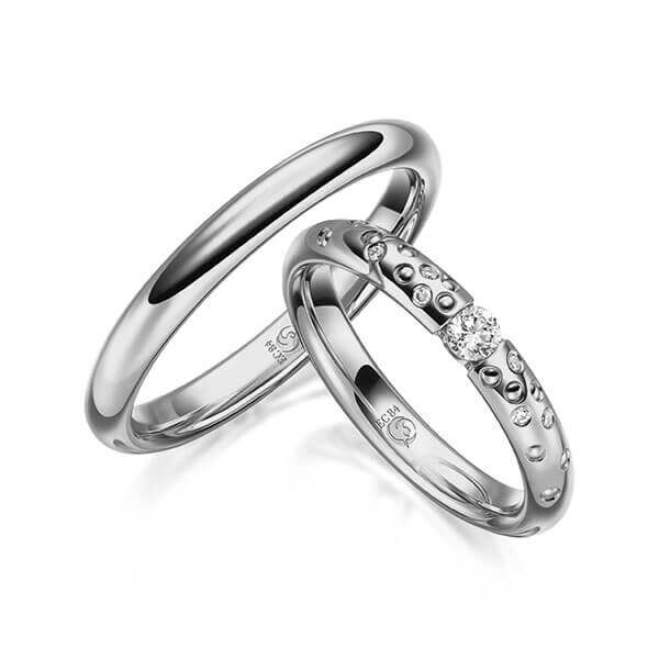 Paar Trauringe / Eheringe Palladium 585/- zus. 0,130 ct, tw, si - RU-1631-6