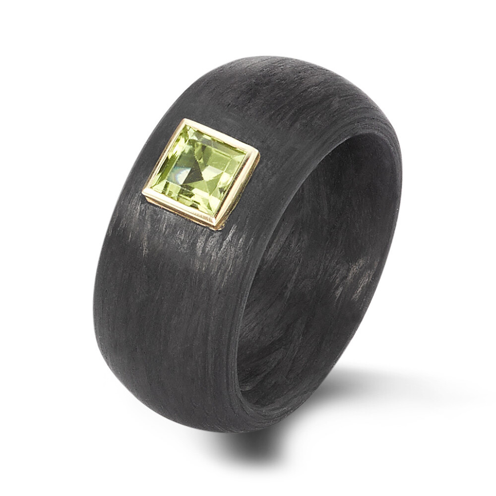 Carbonring mit 14Kt Gelbgold Peridot TF59344