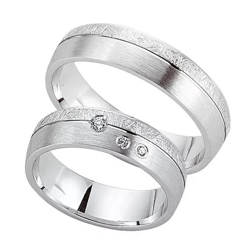 Schwarz Trauringe / Partnerringe Silber 925 Zirkonia SW925-109 Sterlingsilber kreismatt / feinmatt