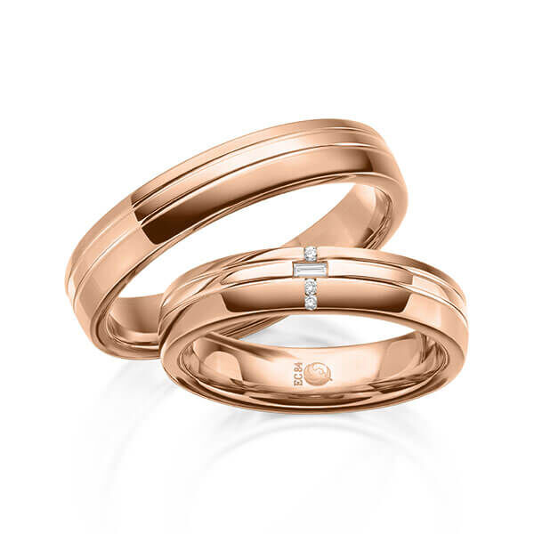 Paar Trauringe / Eheringe Rotgold 333/- zus. 0,065 ct, tw, si & tw, vs - RU-1614-7
