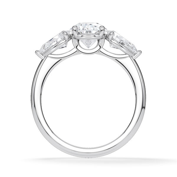 Diamantring Three Stone Lab-Grown Tropfen Pear Platin Rubin RU-1876
