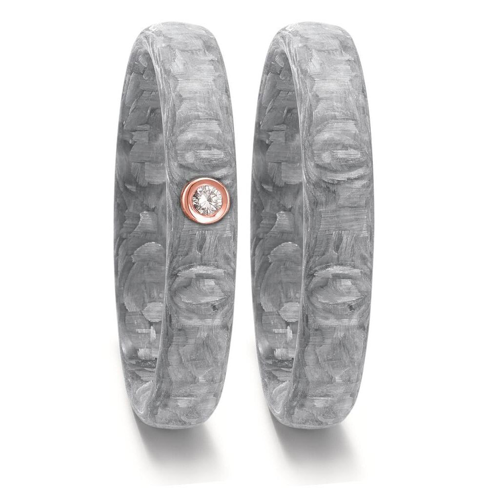 Trauringe Carbon grau Rotgold 750 Brillant TitanFactory 52609