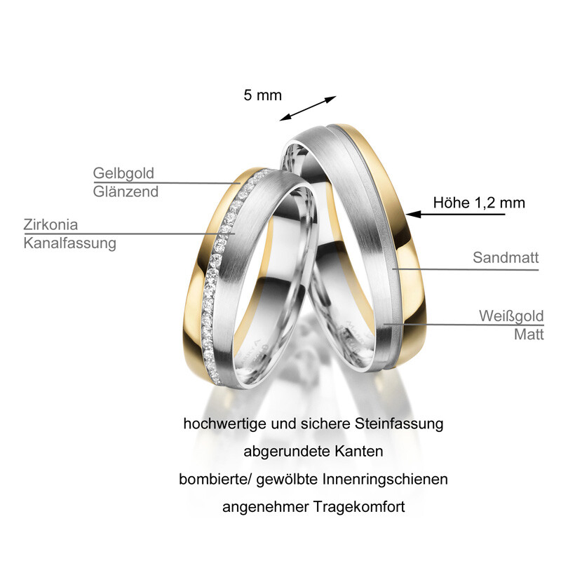 Trauringe Partnerringe Gelbgold 333 & Weißgold 333 Marrya GO-42 Info