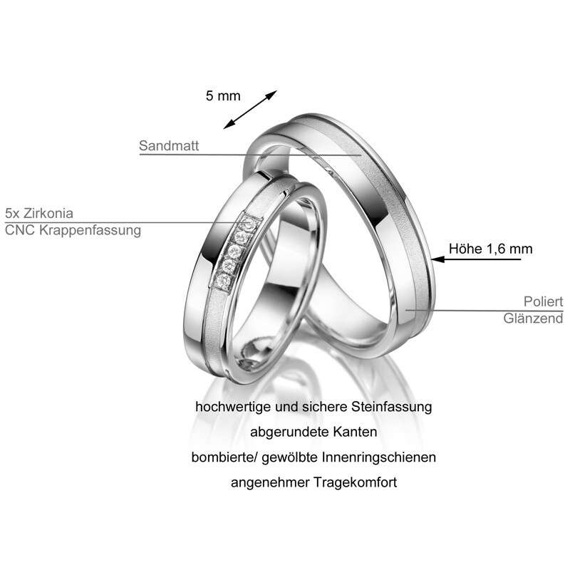 Trauringe Partnerringe Sterlingsilber 925 Zirkonia Marrya SI-05 Info