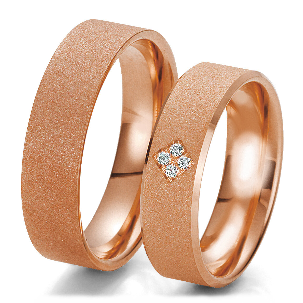 Breuning Trauringe 48/06217 Rotgold mit Diamanten in einer Raute gefasst