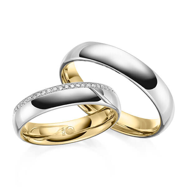 Paar Trauringe / Eheringe Innen Gelbgold 333/- , außen Weißgold 333/- zus. 0,135 ct, tw, si - RU-1644-14