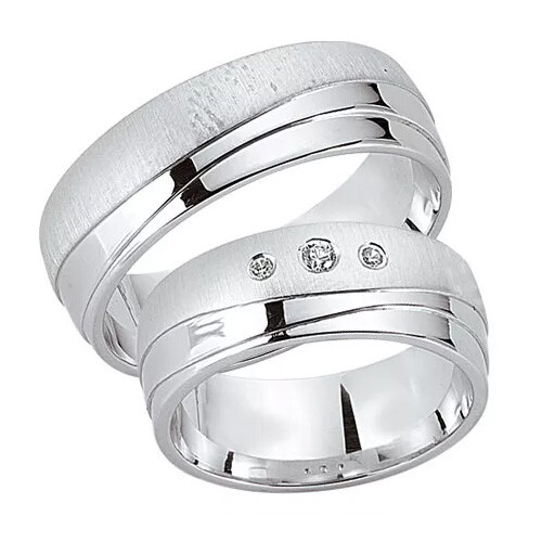 Schwarz Trauringe / Partnerringe Silber 925 Zirkonia SW925-108 Sterlingsilber quer feinmatt / poliert