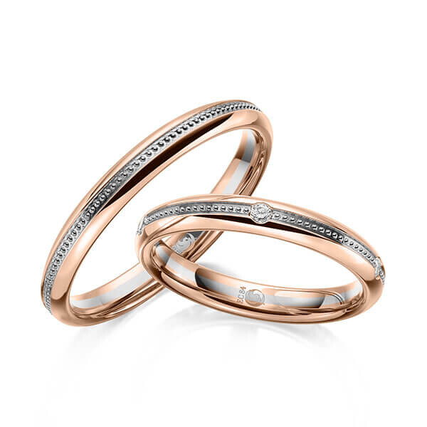 Paar Trauringe / Eheringe Rotgold 585/- Graugold 585/- zus. 0,100 ct, tw, si - RU-1620-14