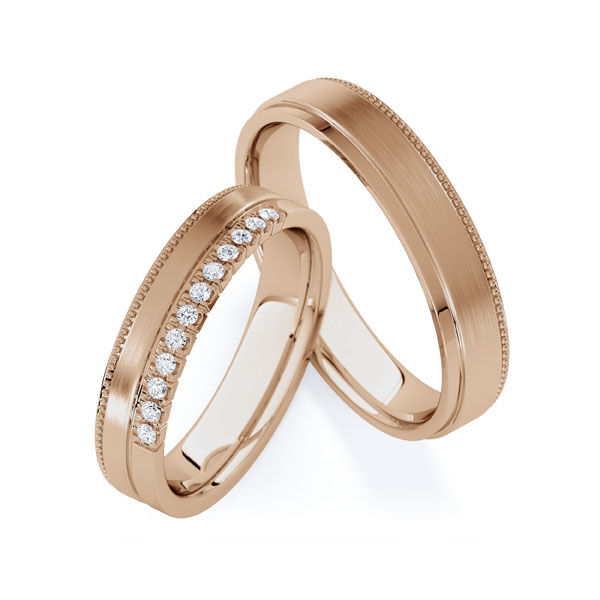 Paar Trauringe / Eheringe Peach-Gold 585/- zus. 0,120 ct, tw, si - RU-1833-6