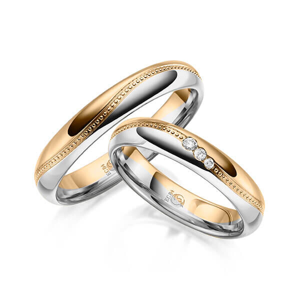 Paar Trauringe / Eheringe Roségold 375/- Weißgold 375/- zus. 0,060 ct, tw, si - RU-1626-10