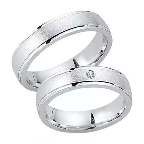 Schwarz Trauringe / Partnerringe Silber 925 Zirkonia SW925-042 Sterlingsilber sandmatt