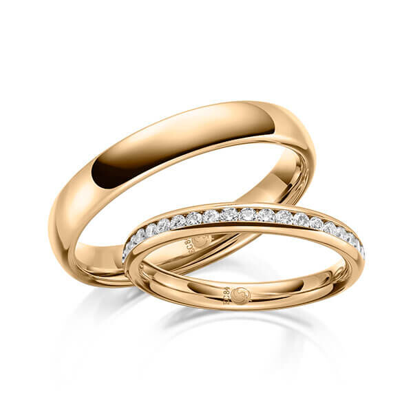 Paar Trauringe / Eheringe Innen Roségold 375/- , außen Roségold 375/- zus. 0,285 ct, tw, si - RU-1643-5