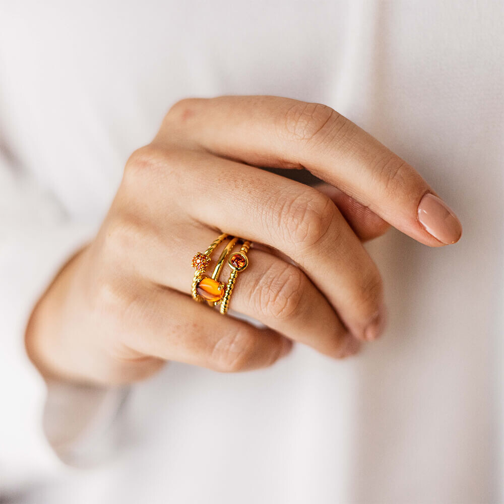 Ring Silber vergoldet Glassteine orange Gisser R469YO an Hand