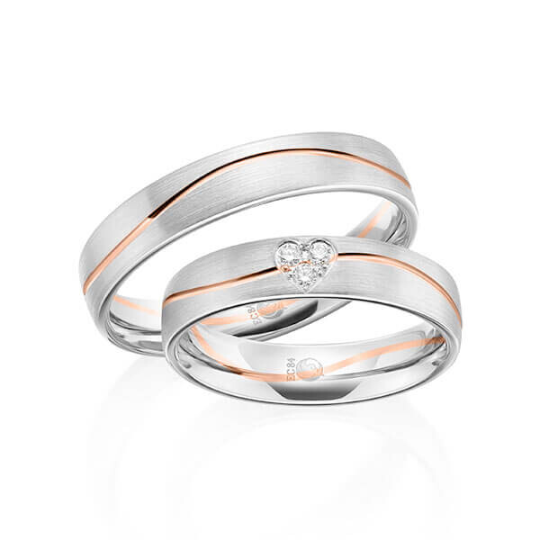 Paar Trauringe / Eheringe Weißgold 333/- Rotgold 333/- zus. 0,075 ct, tw, si - RU-1603-1