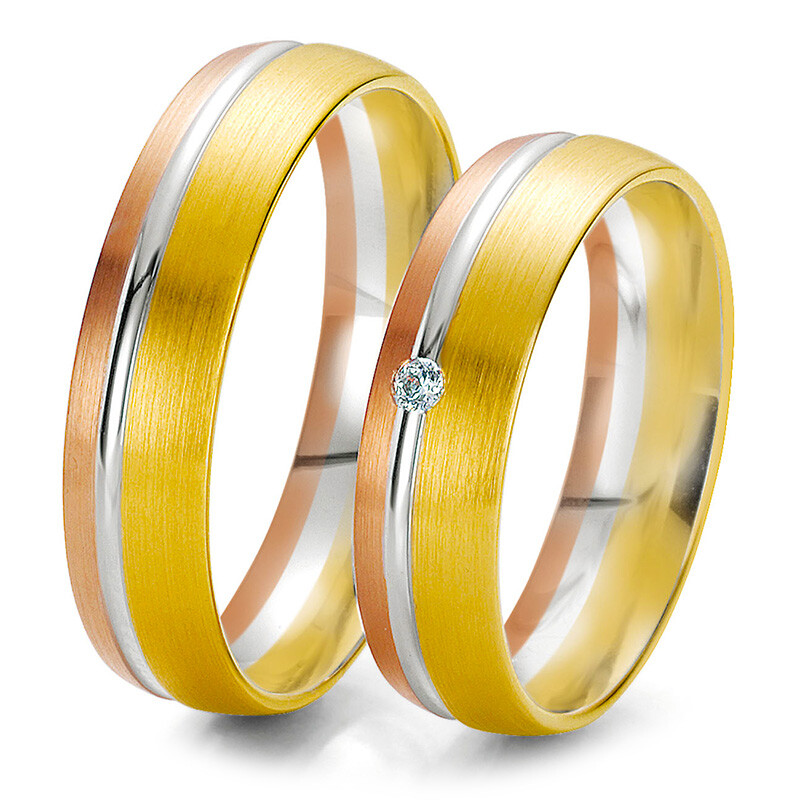 Trauringe Tricolor Brillant Rainbow Breuning 48/062050 & 48/062060