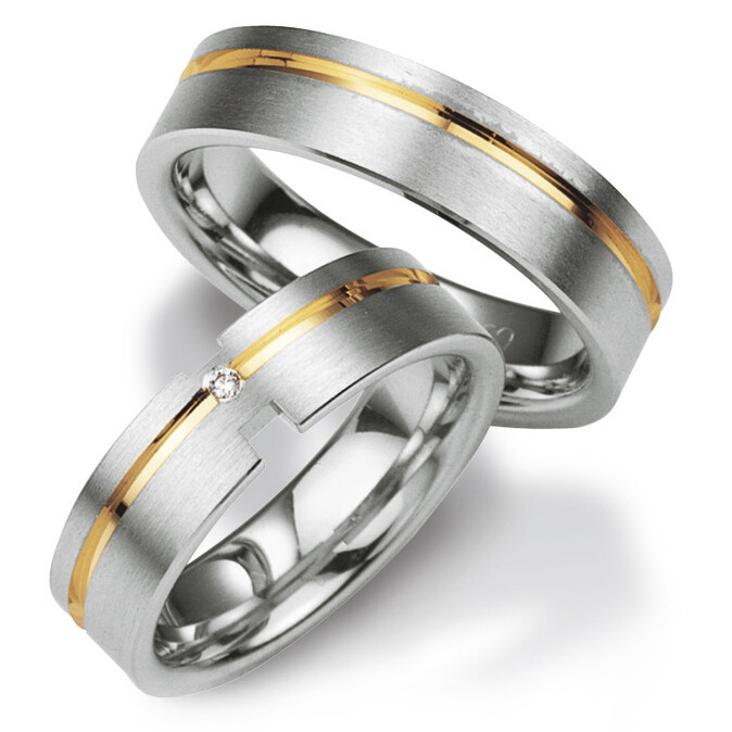 Breuning Trauringe / Partnerringe Silber 925 mit Gelbgoldplattierung - 48/08009 & 48/08010