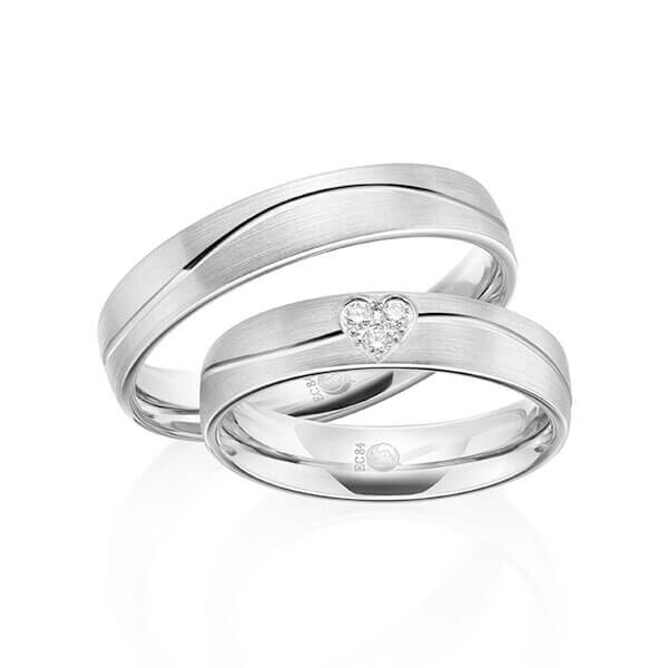 Trauringe 3 Steine Herz Weißgold Rubin RU-1603