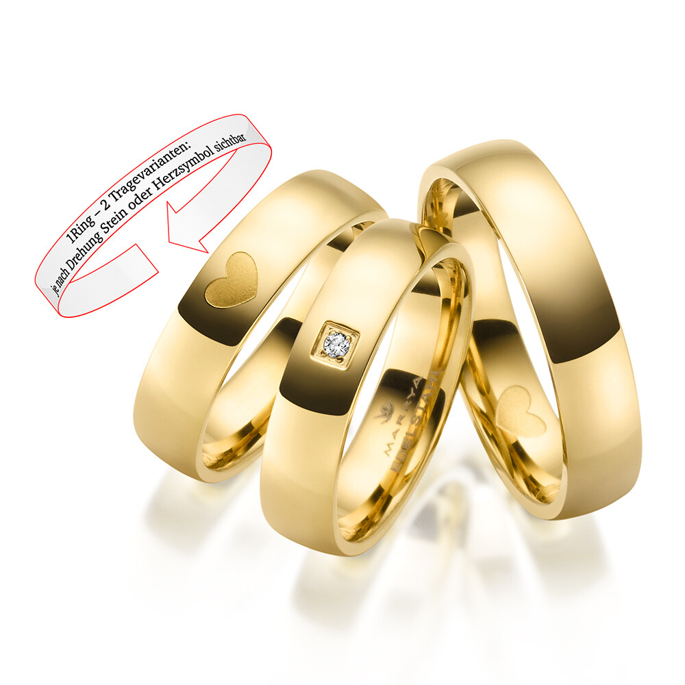 Partnerringe Edelstahl Gelbgold plattiert Herz Zirkonia Marrya ES-30