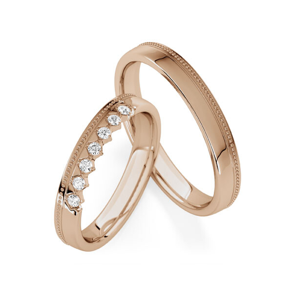 Paar Trauringe / Eheringe Peach-Gold 585/- zus. 0,140 ct, tw, si - RU-1840-6