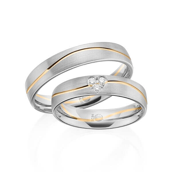Paar Trauringe / Eheringe Graugold dunkel 375/- Roségold 375/- zus. 0,075 ct, tw, si - RU-1603-14