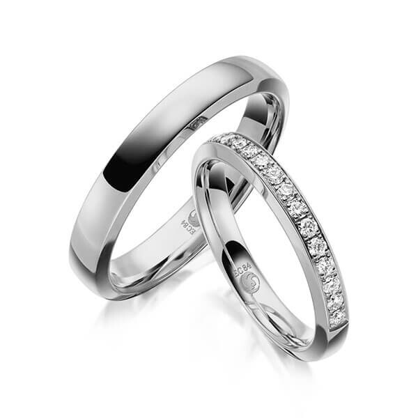 Paar Trauringe / Eheringe Graugold 585/- zus. 0,340 ct, tw, si - RU-1639-5