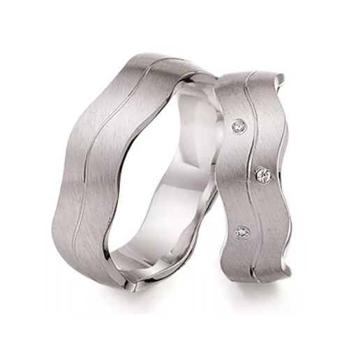 Schwarz Trauringe / Partnerringe Silber 925 Zirkonia SW925-093 Sterlingsilber schräg feinmatt