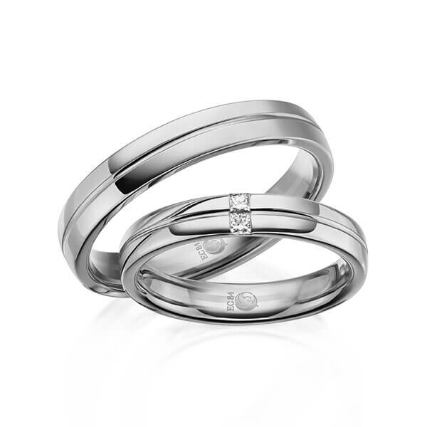 Paar Trauringe / Eheringe Graugold 585/- zus. 0,060 ct, tw, si - RU-1615-8