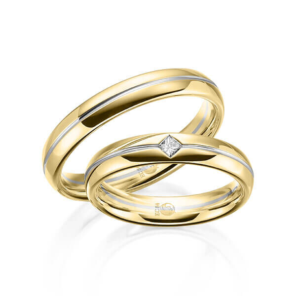 Paar Trauringe / Eheringe Gelbgold 333/- Weißgold 333/- zus. 0,060 ct, tw, si - RU-1611-2