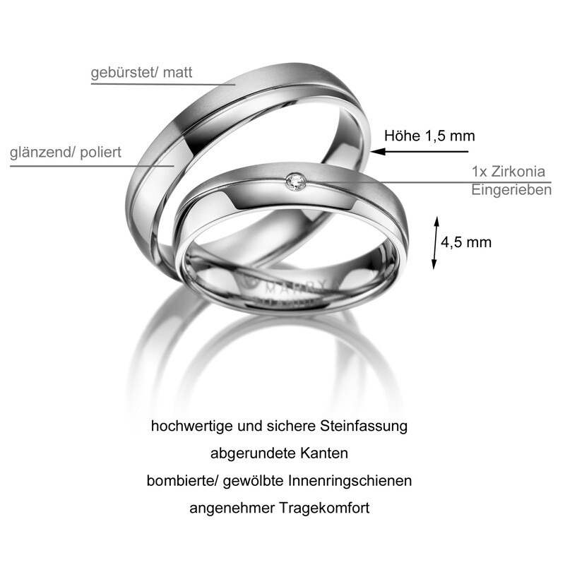 Trauringe Partnerringe Titan Zirkonia Marrya TI-01 Info