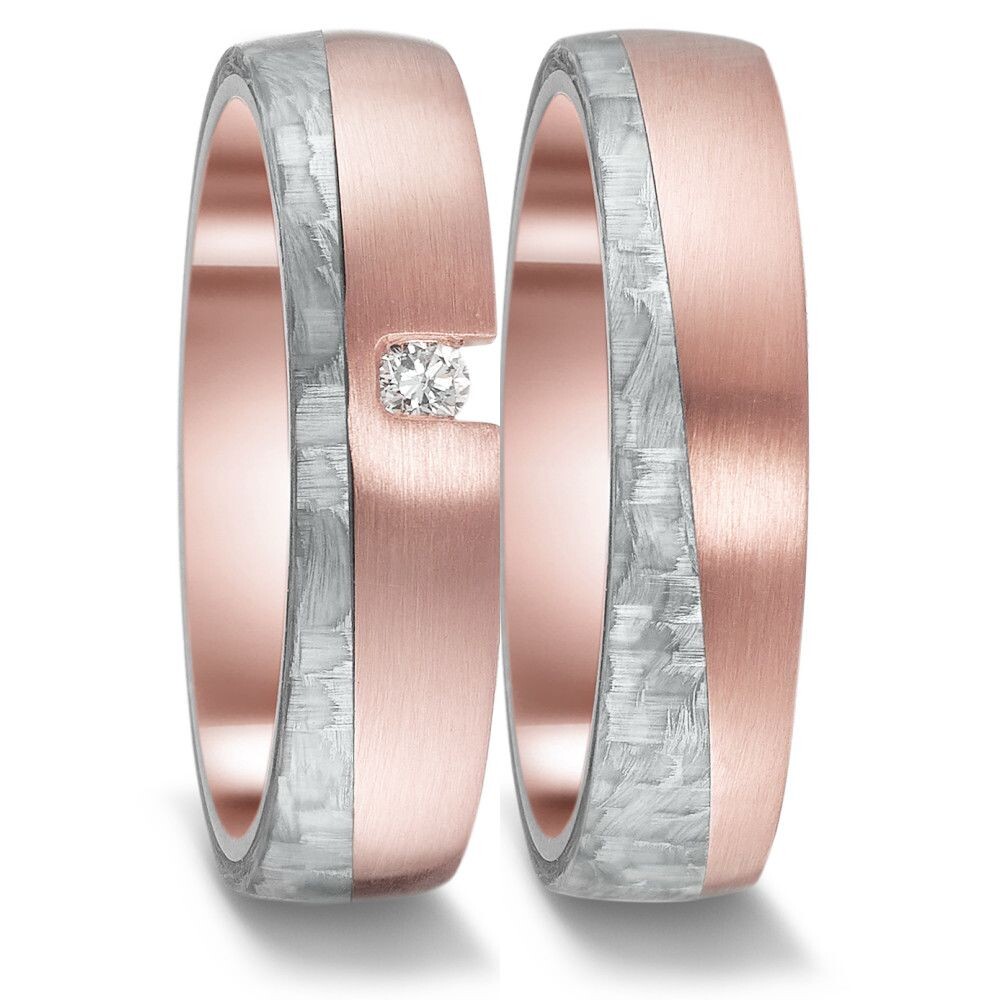 TitanFactory Trauringe Carbon in grau & Rotgold 585 - 52620