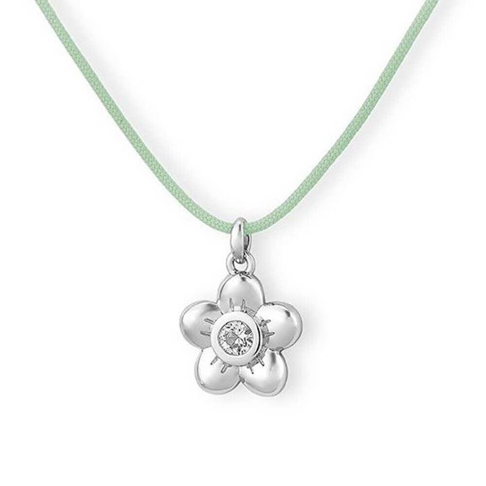 Collier Kids Blume Silber Saphir weiß Breuning 62-00609 - Band grün