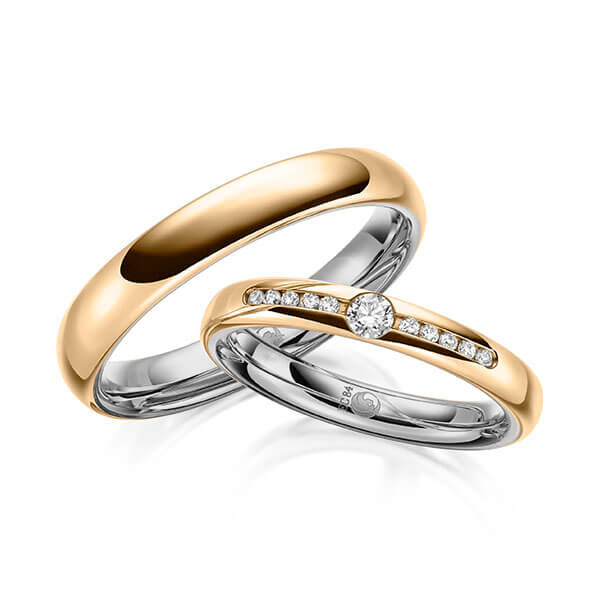 Paar Trauringe / Eheringe Innen Platin 600/- , außen Roségold 585/- zus. 0,160 ct, tw, si - RU-1645-8