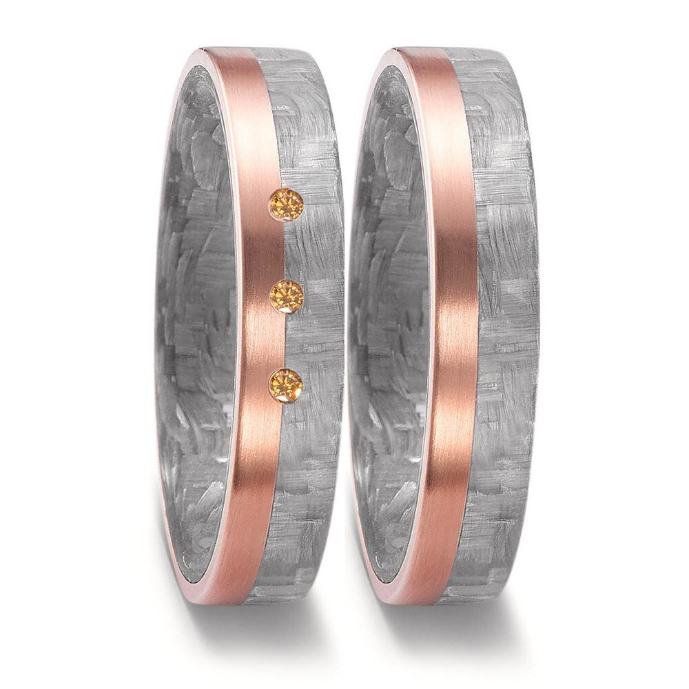 Trauringe Carbon grau Brillant Cognac TitanFactory 52610