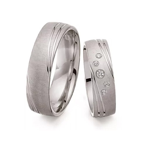 Schwarz Trauringe Partnerringe Silber 925 Zirkonia SW925-090 Sterlingsilber quer feinmatt