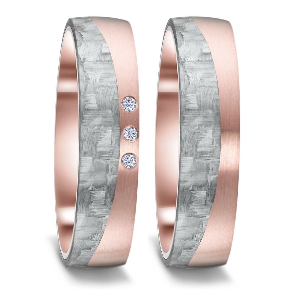 TitanFactory Trauringe Carbon in grau & Rotgold 585 - 52617
