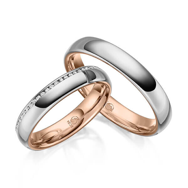 Paar Trauringe / Eheringe Innen Rotgold 585/- , außen Graugold 585/- zus. 0,145 ct, tw, si - RU-1640-9