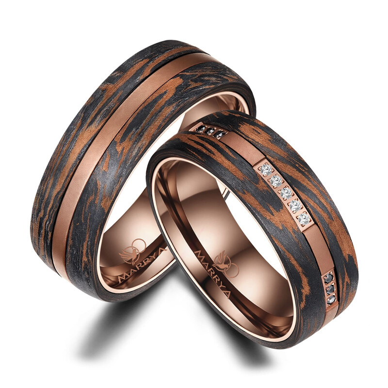Breite Eheringe Partnerringe Carbon Bronce Design Marrya CB-08