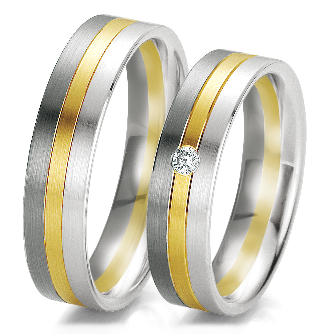 Breuning Tricolor Trauringe Brillant 48/06125 & 48/06126 Eheringe