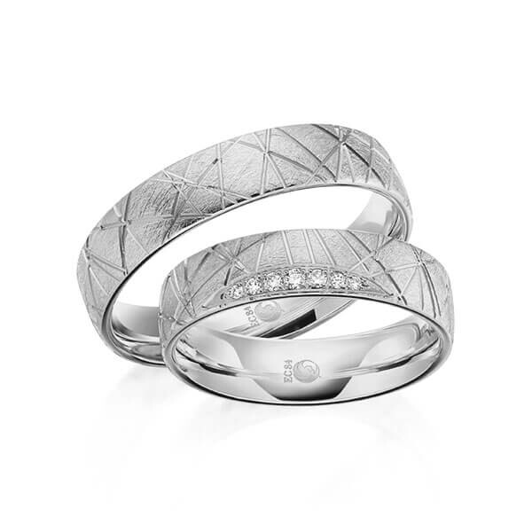 Paar Trauringe / Eheringe Graugold dunkel 375/- zus. 0,059 ct, tw, si - RU-1607-6