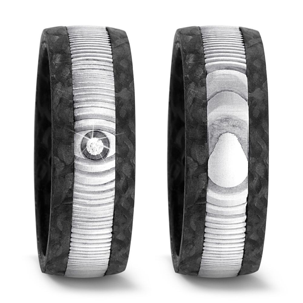 TitanFactory Trauringe Carbon Damaszener Stahl Brillant 52541