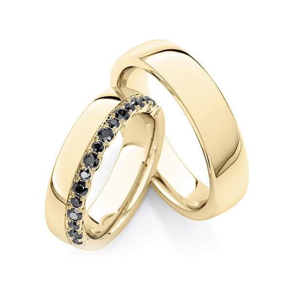 Paar Trauringe / Eheringe Gelbgold 333/- zus. 0,760 ct, Black - RU-1766-8