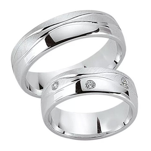 Schwarz Trauringe / Partnerringe Silber 925 Zirkonia SW925-104 Sterlingsilber schräg feinmatt / poliert