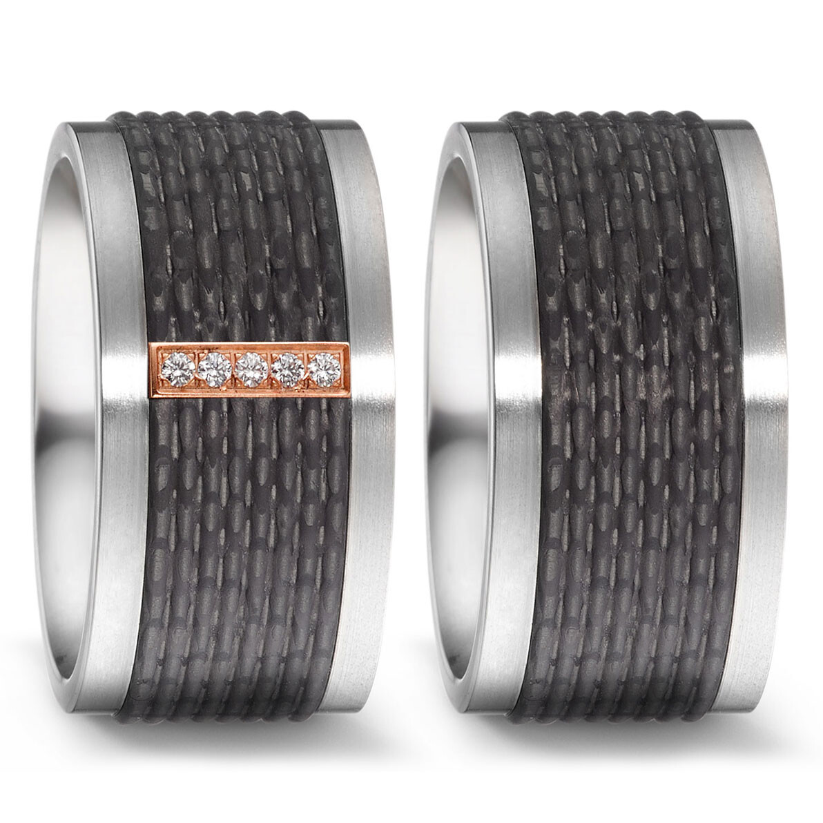 TitanFactory Trauringe Titan & Rotgold 585 mit Carbon Brillant 52543