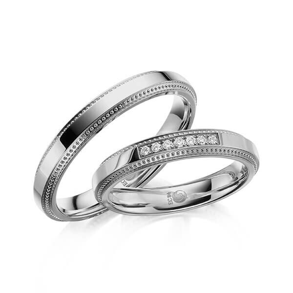 Paar Trauringe / Eheringe Platin 600/- zus. 0,070 ct, tw, si - RU-1624-5